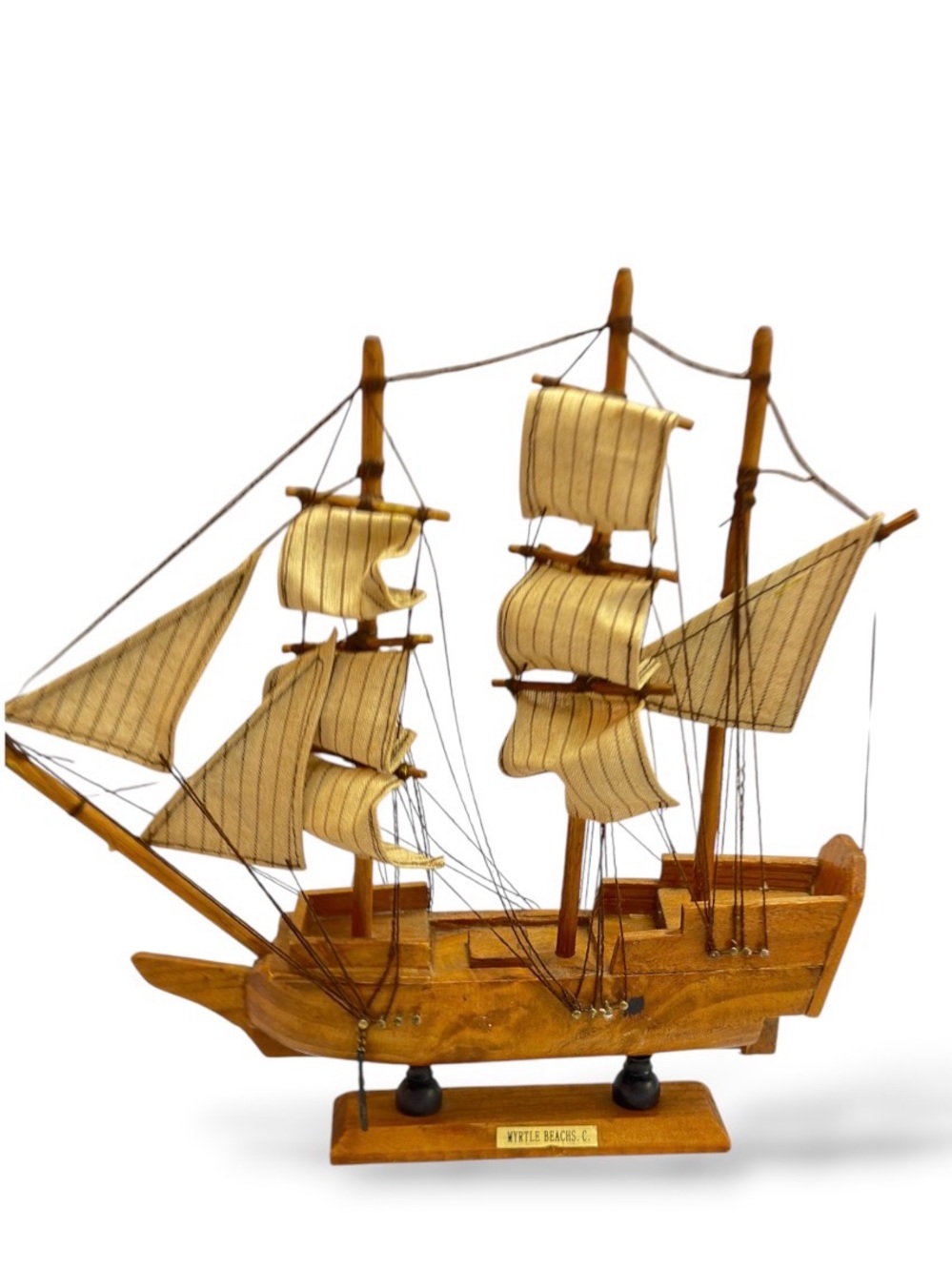 Vintage Wooden Model Ship - Handcrafted Myrtle Beach SC Souvenir  Ship Decor
